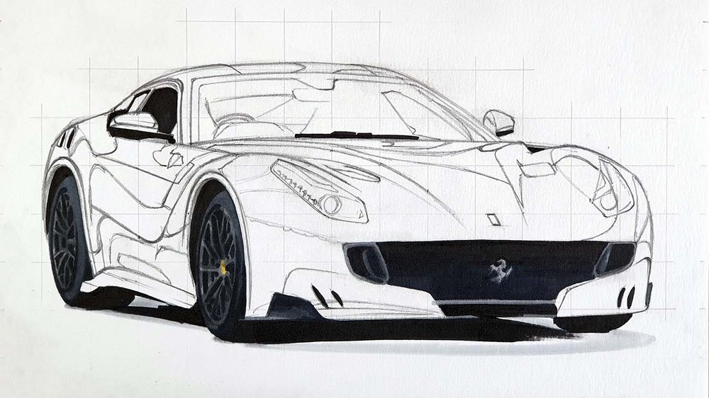 Ferrari フェラーリ　デッサン　F12 Ferrari フェラーリ デッサン F12 Realistic Car Drawing